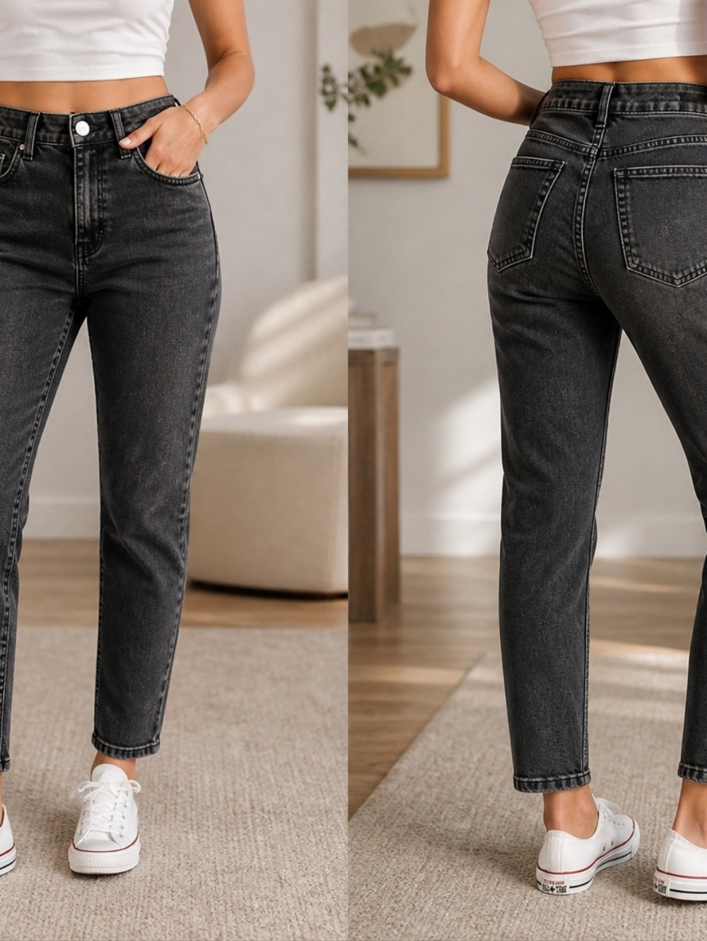 Cotton On Stretch Mom Jeans Black Wash Size 26x27 Contemporary Minimalist Denim